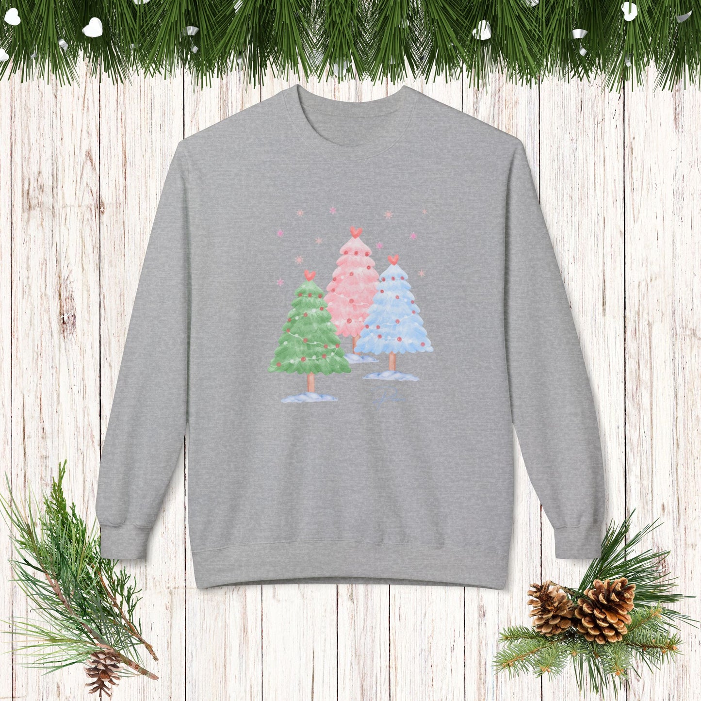 CHRISTMAS TREES PEACE Midweight Softstyle Fleece Crewneck Sweatshirt