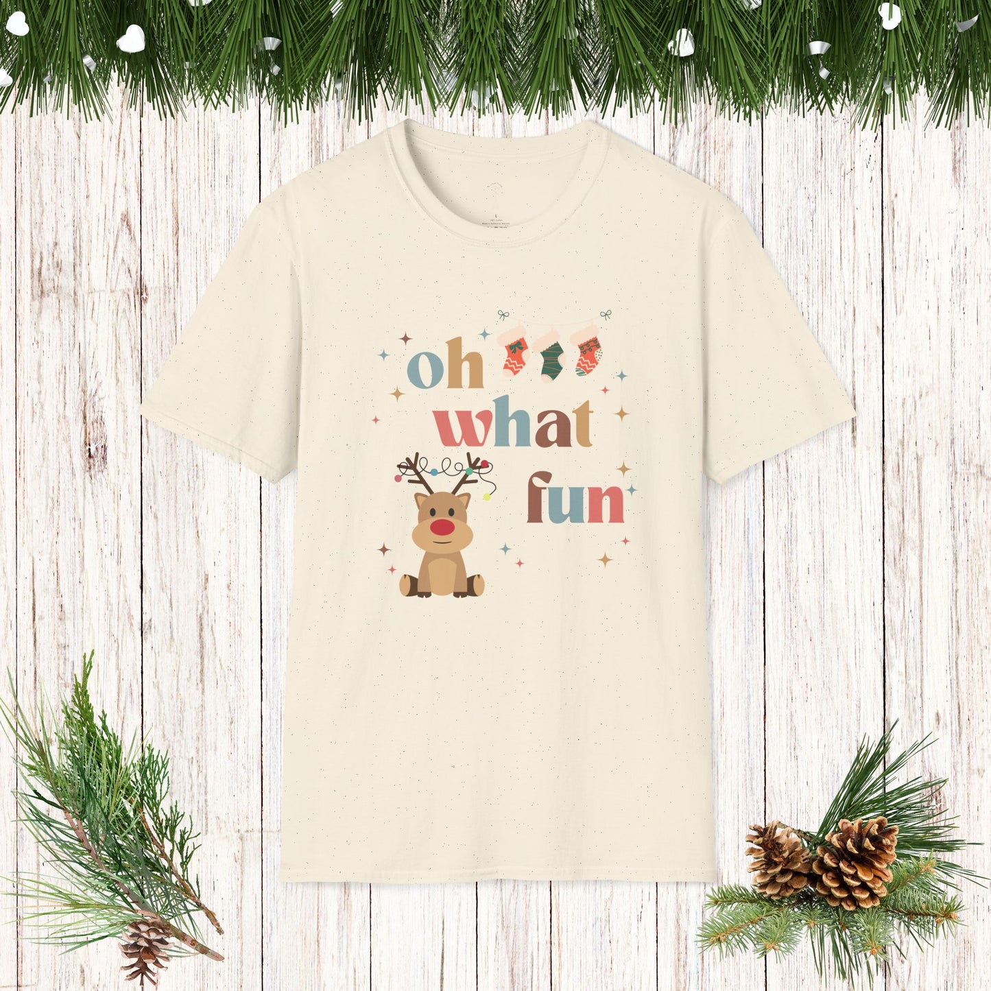 OH WHAT FUN reindeer Softstyle T-Shirt