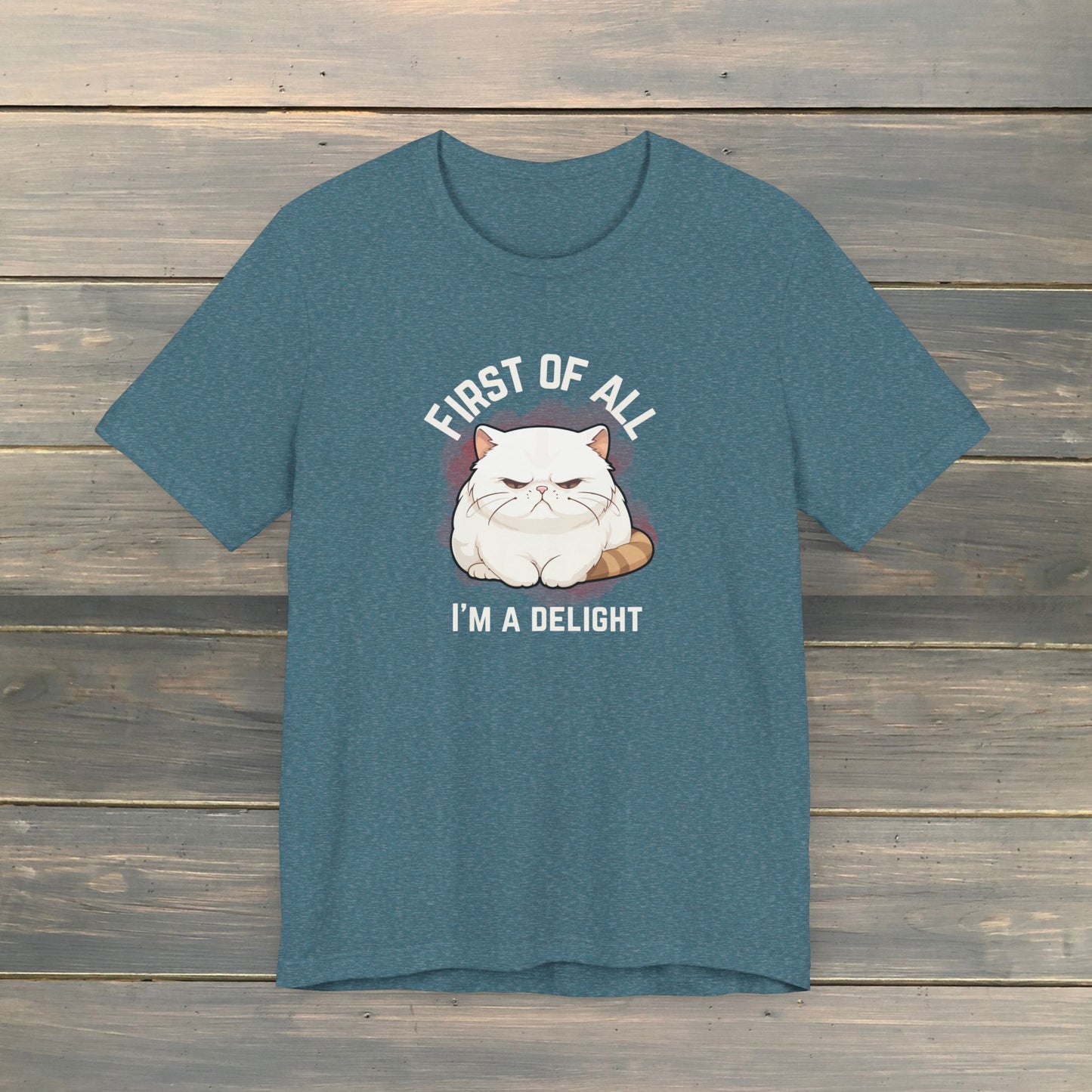 FIRST OF ALL, I'M A DELIGHT grumpy cat comfy tee