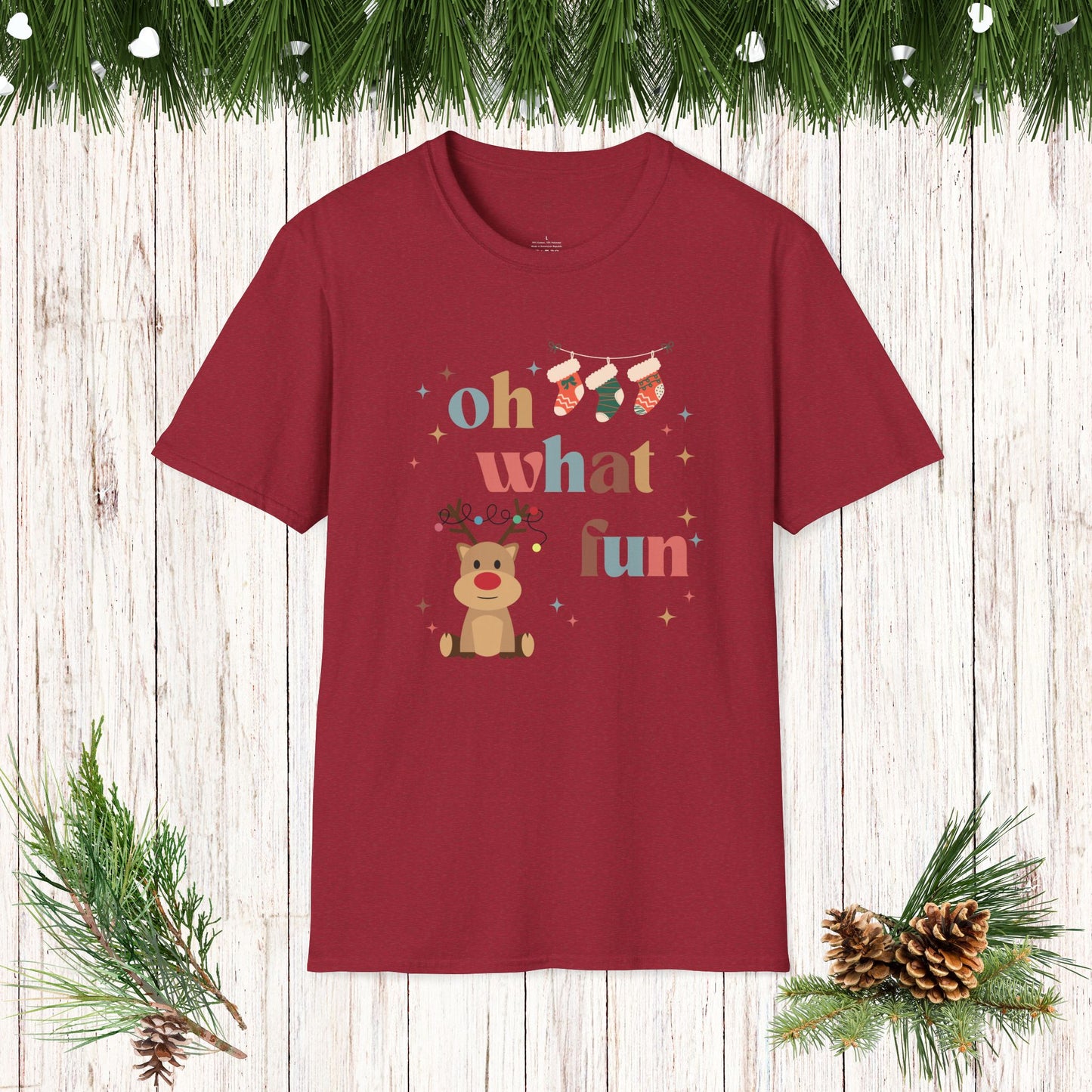 OH WHAT FUN reindeer Softstyle T-Shirt