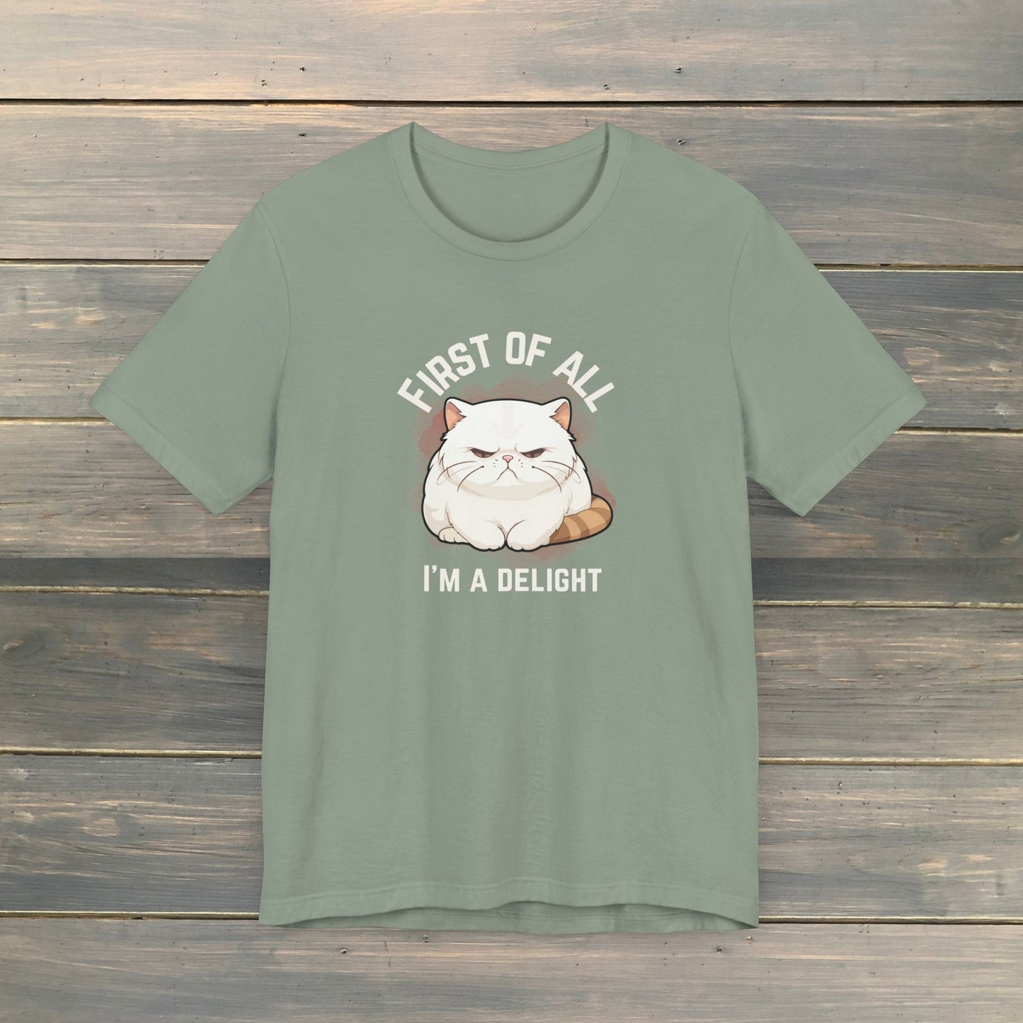 FIRST OF ALL, I'M A DELIGHT grumpy cat comfy tee