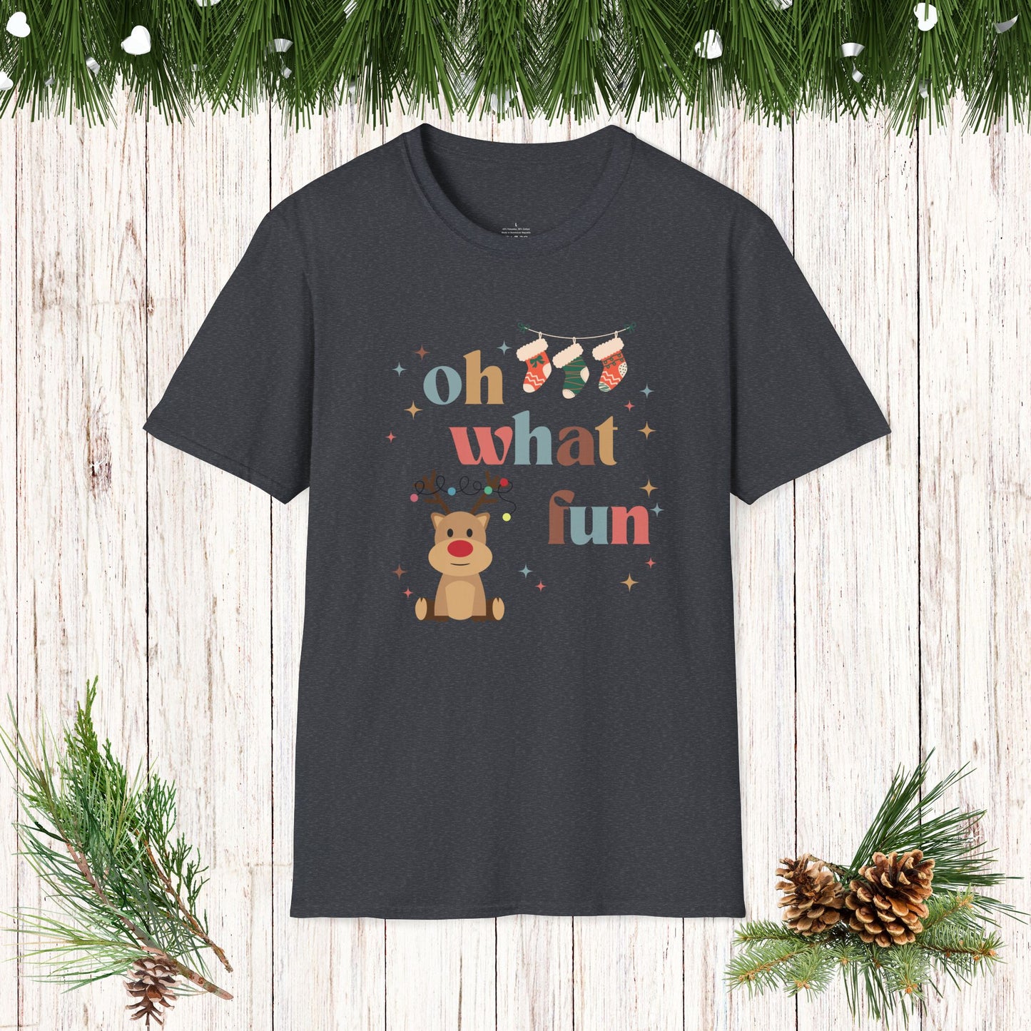 OH WHAT FUN reindeer Softstyle T-Shirt