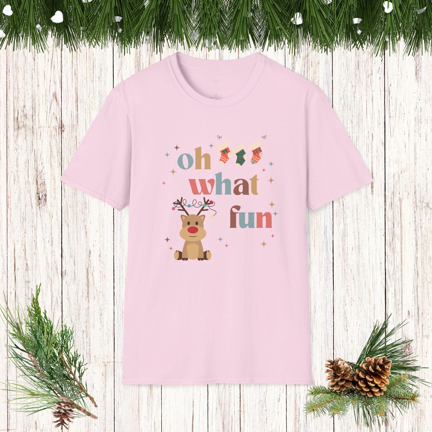 OH WHAT FUN reindeer Softstyle T-Shirt