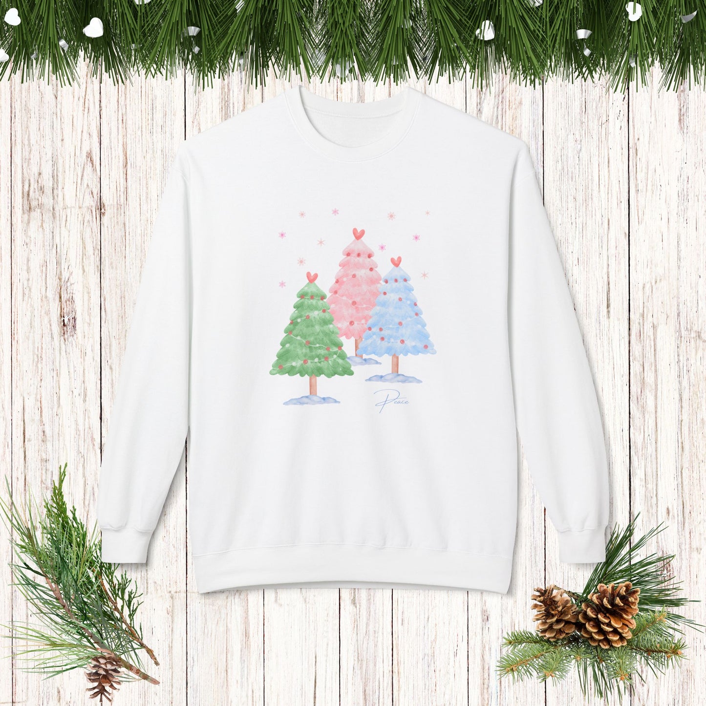 CHRISTMAS TREES PEACE Midweight Softstyle Fleece Crewneck Sweatshirt