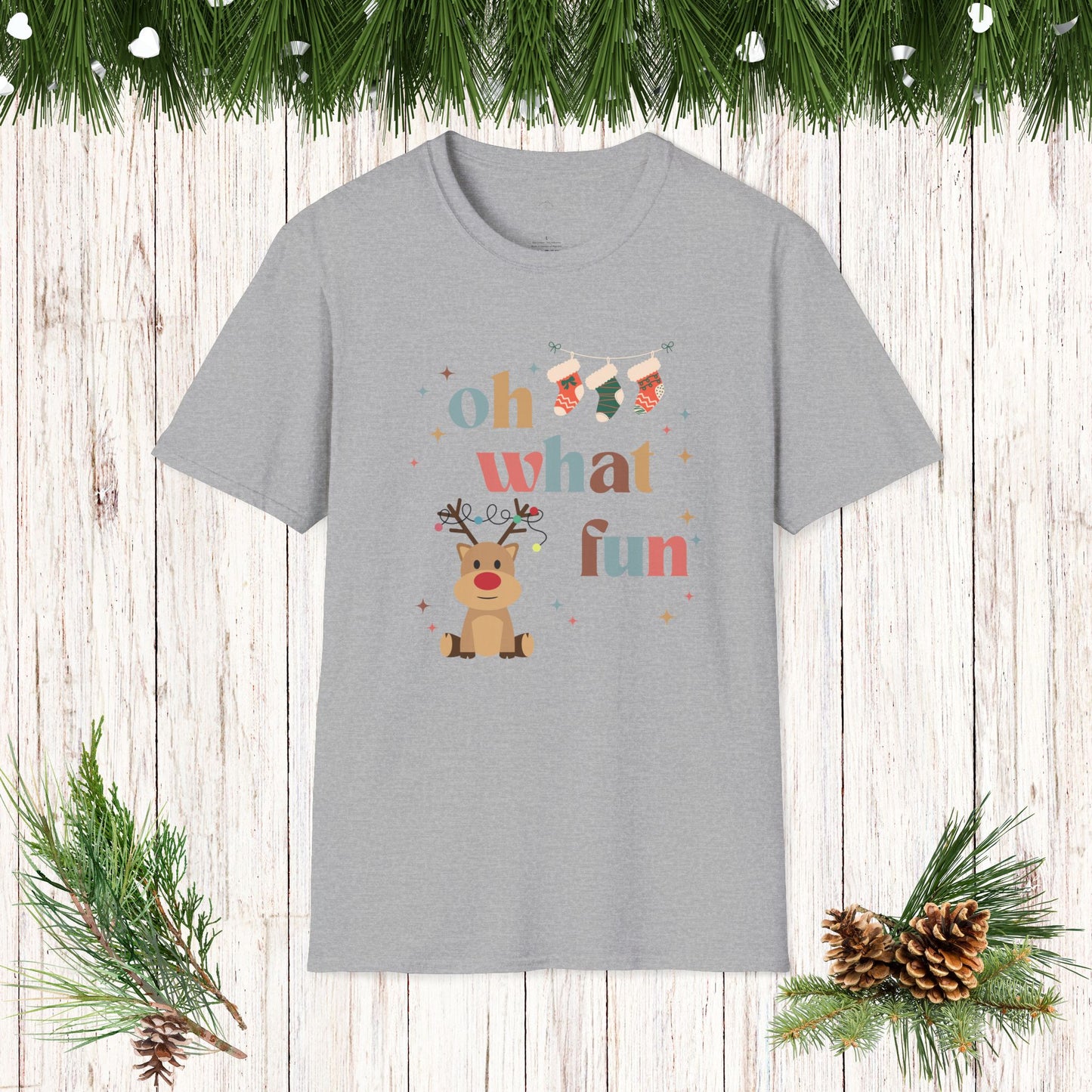 OH WHAT FUN reindeer Softstyle T-Shirt