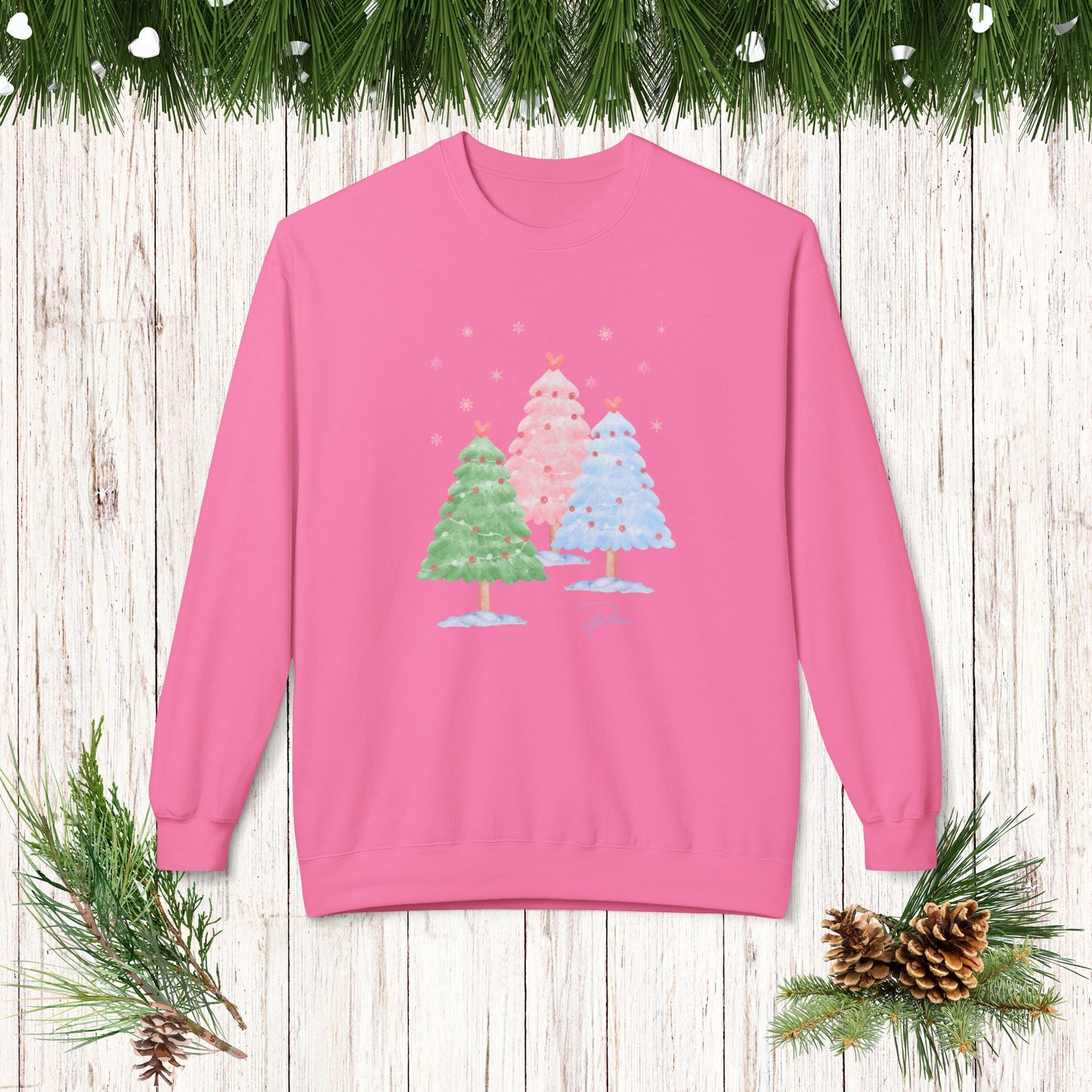 CHRISTMAS TREES PEACE Midweight Softstyle Fleece Crewneck Sweatshirt