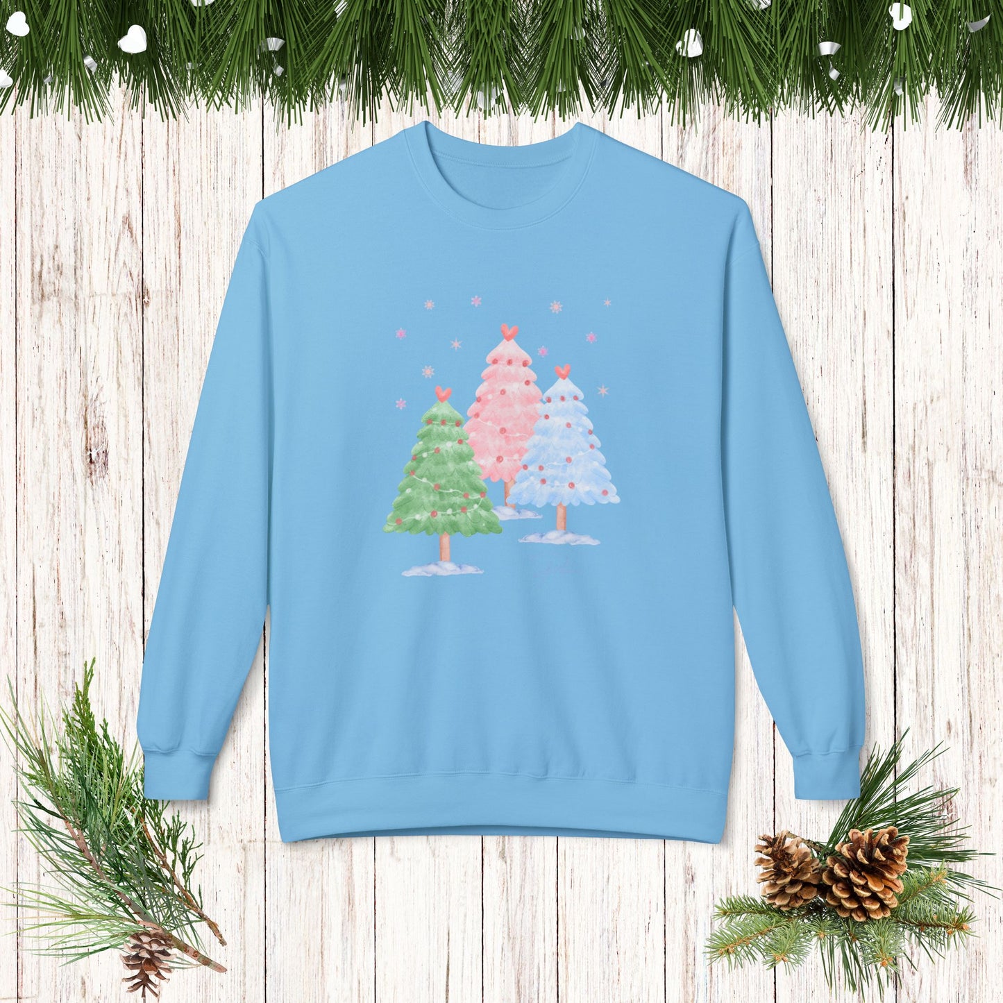 CHRISTMAS TREES PEACE Midweight Softstyle Fleece Crewneck Sweatshirt